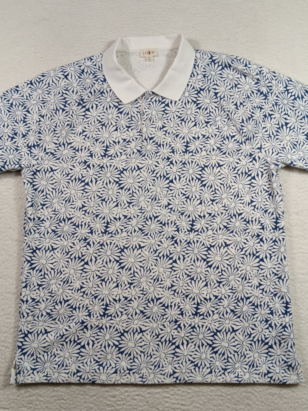 J Crew Oarsman Shirt Mens Size XL Blue Terry Cloth Polo Floral Nautical Golf